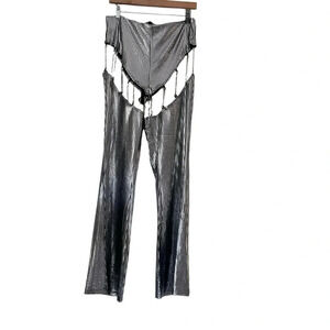 Finesse Sadie Cut-Out Metallic Silver Flare Pants Disco Chains Sz M Burning Man